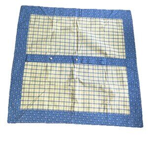 Laura Ashley Pillow Sham Vintage Blue Yellow Floral Plaid Cotton  31” X31”